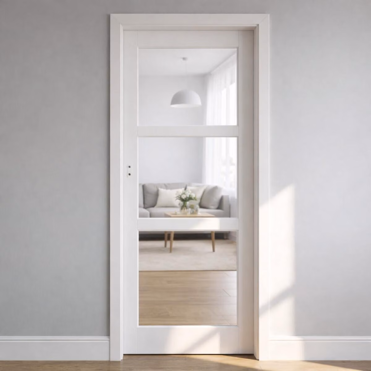 Bloc porte Kenya bianco vetro trasparente H204 x L83 cm, lato tavolo P. destro, GD MENUISERIES