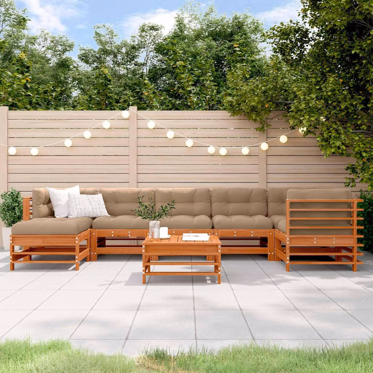 Maison Exclusive - Set da lounge per giardino, 8 pezzi, color marrone cera, legno di pino massello