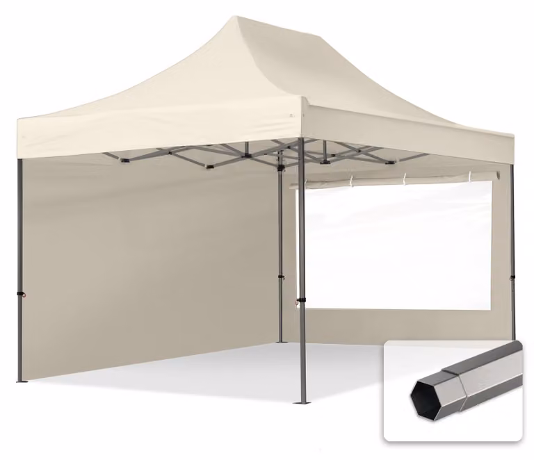 TOOLPORT 3x4,5m gazebo pieghevole con laterali (finestre panoramiche), PREMIUM acciaio, crema