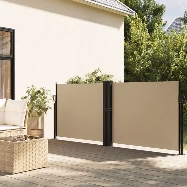 Tenda laterale retrattile parasole per balcone beige in poliestere e acciaio L: 1200 cm, H: 140 cm