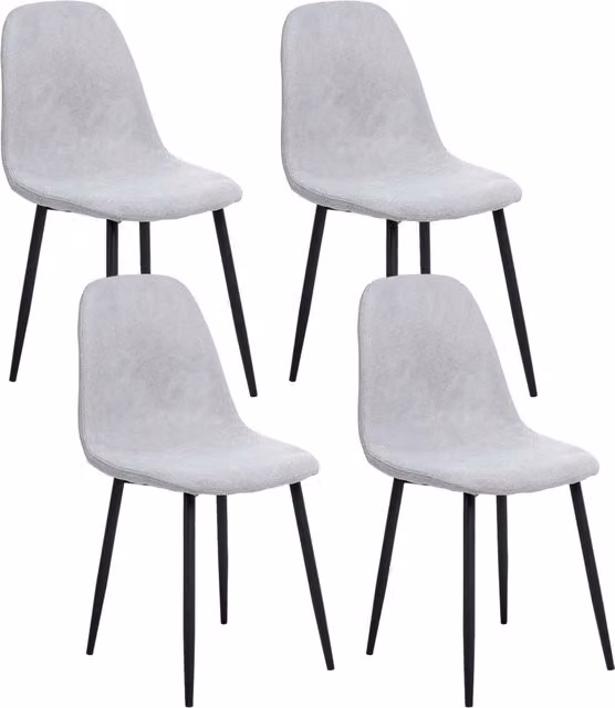 Set di 4 sedie da pranzo BELIANI moderne in tessuto grigio con gambe in metallo nero, L/P/H: 44 x 49 x 87 cm