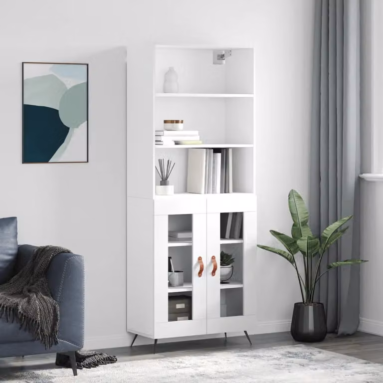 Credenza moderna vidaXL bianca con ante in vetro e ripiani interni L/P/H: 69,5 x 34,0 x 180,0 cm
