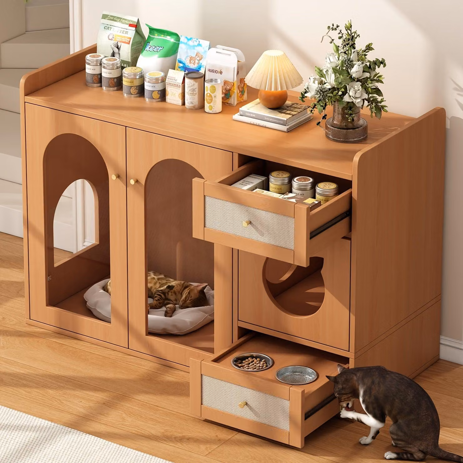 Arredamento per gatti - Cuccia per gatti - Trasportino per gatti - Mobile per la lettiera - Angolo relax per gatti - Colore legno naturale