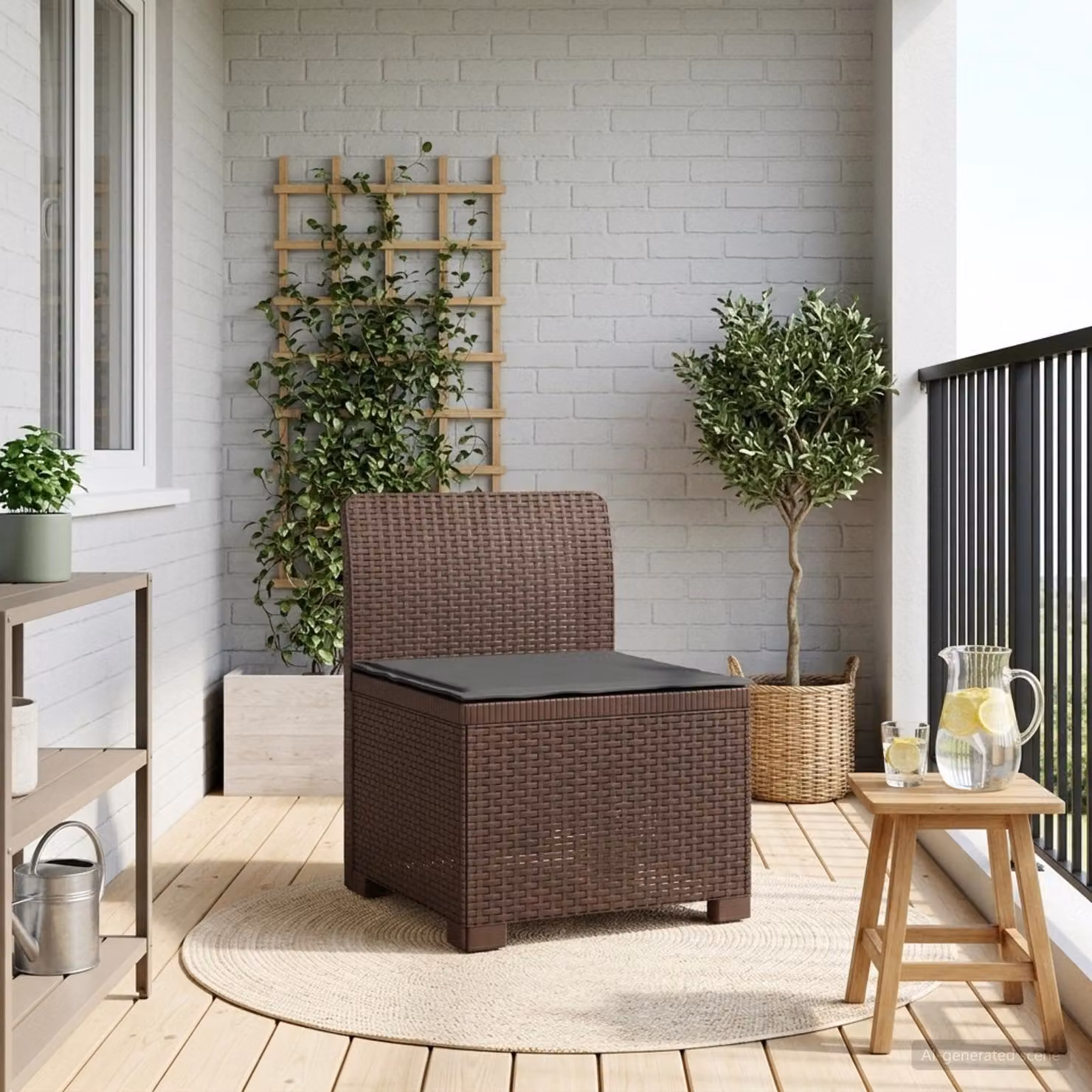 Divano da giardino singolo vidaXL con cuscino in aspetto rattan color marrone e antracite
