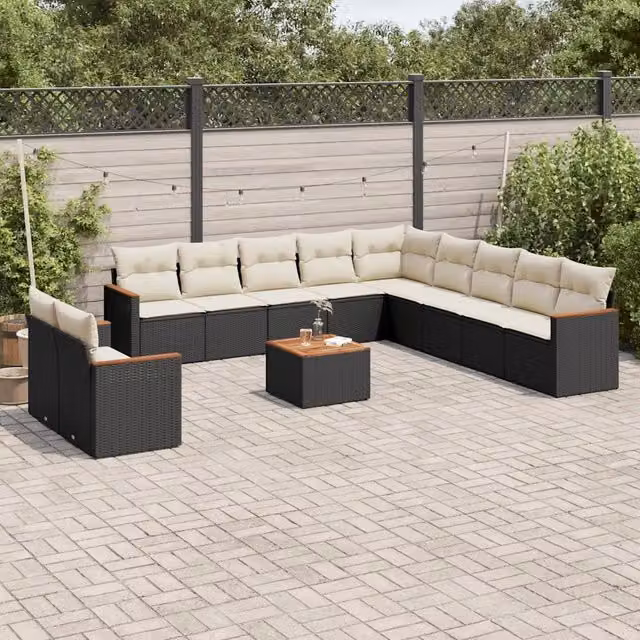 Set di Divani da Giardino VIDAXL in Polyrattan Nero con Cuscini, Design Moderno a L per 12 Persone – 1