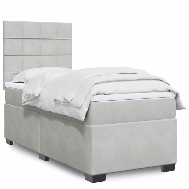vidaXL Giroletto a Molle con Materasso in Velluto Grigio Chiaro L/P/H: 100 x 200 cm