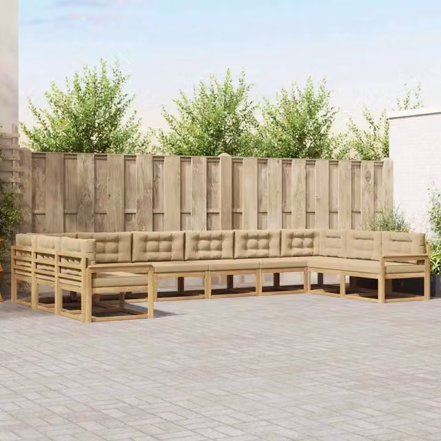 Set di divani da esterno moderno vidaXL in legno di acacia con cuscini Bianco e Beige
