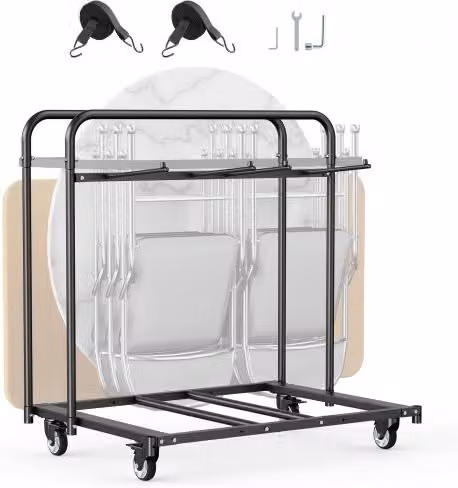 Carrello Porta Sedie Pieghevole VEVOR Nero Opaco, Capacità 181 kg per 14 Sedie e 5 Tavoli, con Ruote Girevoli e Bloccabili, L/P/H: 120,5 x 115,0 x 81,0 cm