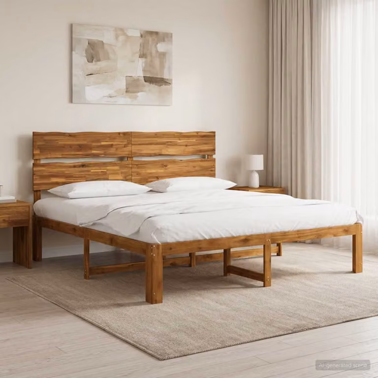 Letto matrimoniale con testiera vidaXL ROSTOCK in legno di acacia naturale L/P/H: 200 x 200 x 140 cm