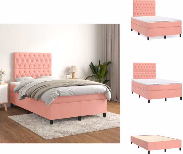 vidaXL Letto a molle con materasso rosa 120x200 cm in velluto - Letti & Reti