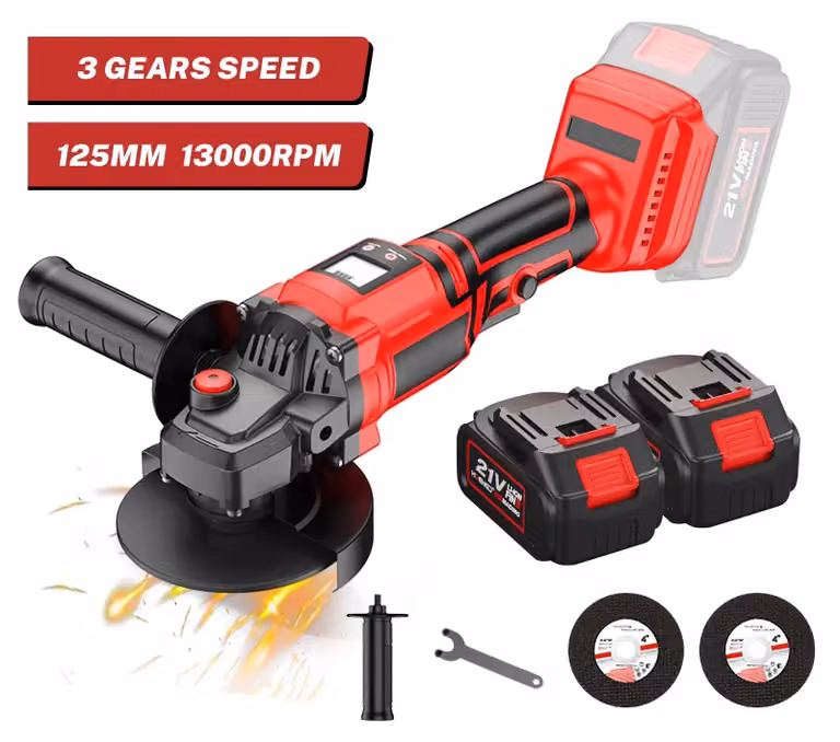 Smerigliatrice angolare, motore brushless, controllo digitale della velocità, con 2 batterie