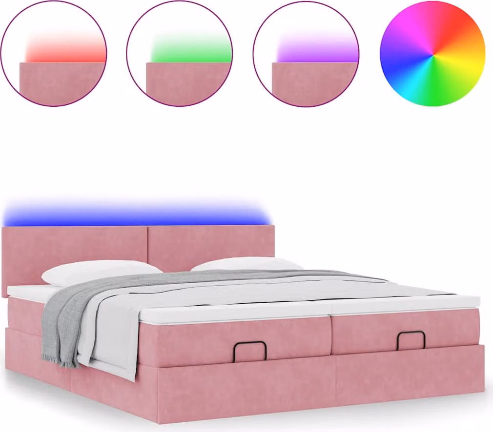 Struttura Letto Pouf con Materassi Rosa 180x200 cm Velluto