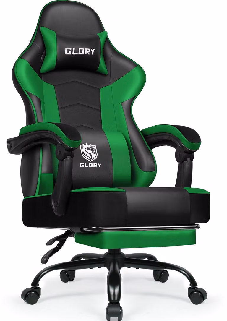 Sedia da gaming – Sedia ergonomica da scrivania con poggiapiedi regolabile e rotazione a 360°, rivestita in ecopelle