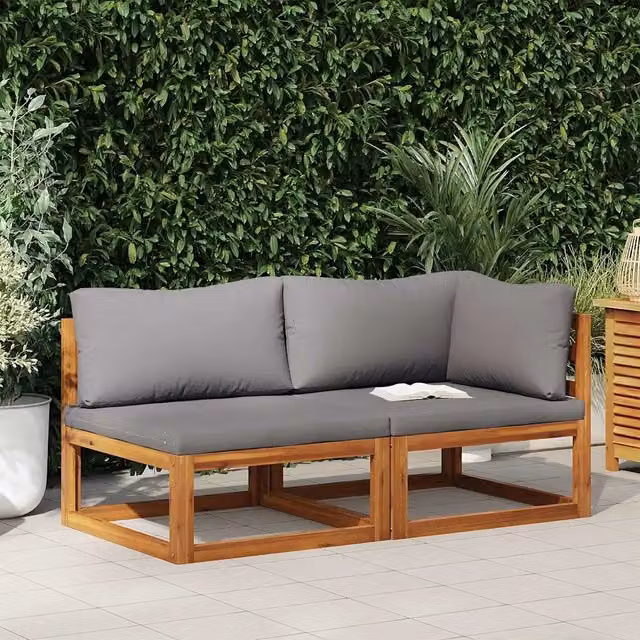 Salotto da Giardino-Set Divani da Giardino 2 pz con Cuscini Grigio Scuro in Acacia 794791