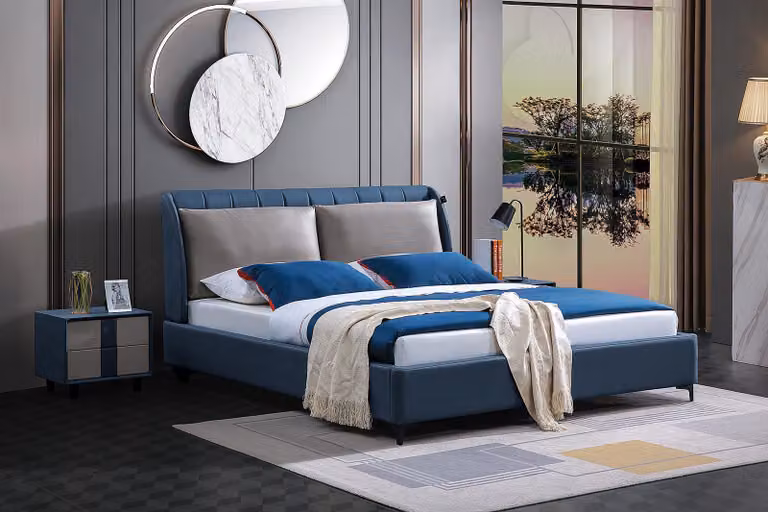 Designer Polster Doppelbett Betten Bett Schlafzimmer Ehebett Textil Leder