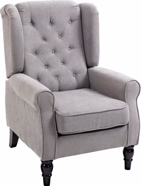 Poltrona Relax con Orecchioni in Poliestere Grigia, 74x86x102 cm, Gambe in Legno con Feltro Protettivo