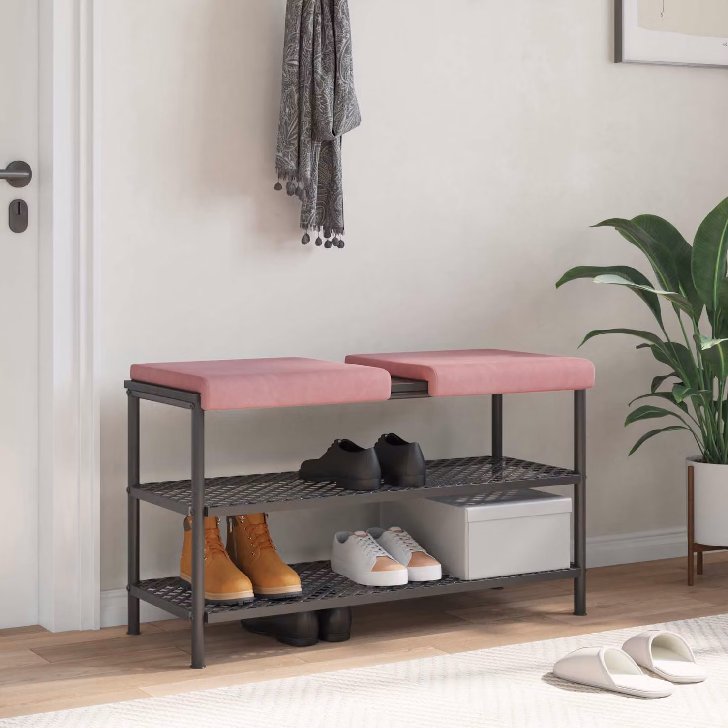 Set di 2 cuscini per panchina vidaXL in velluto rosa con base antiscivolo, L: 40 cm, P: 35 cm, H: 3,5 cm
