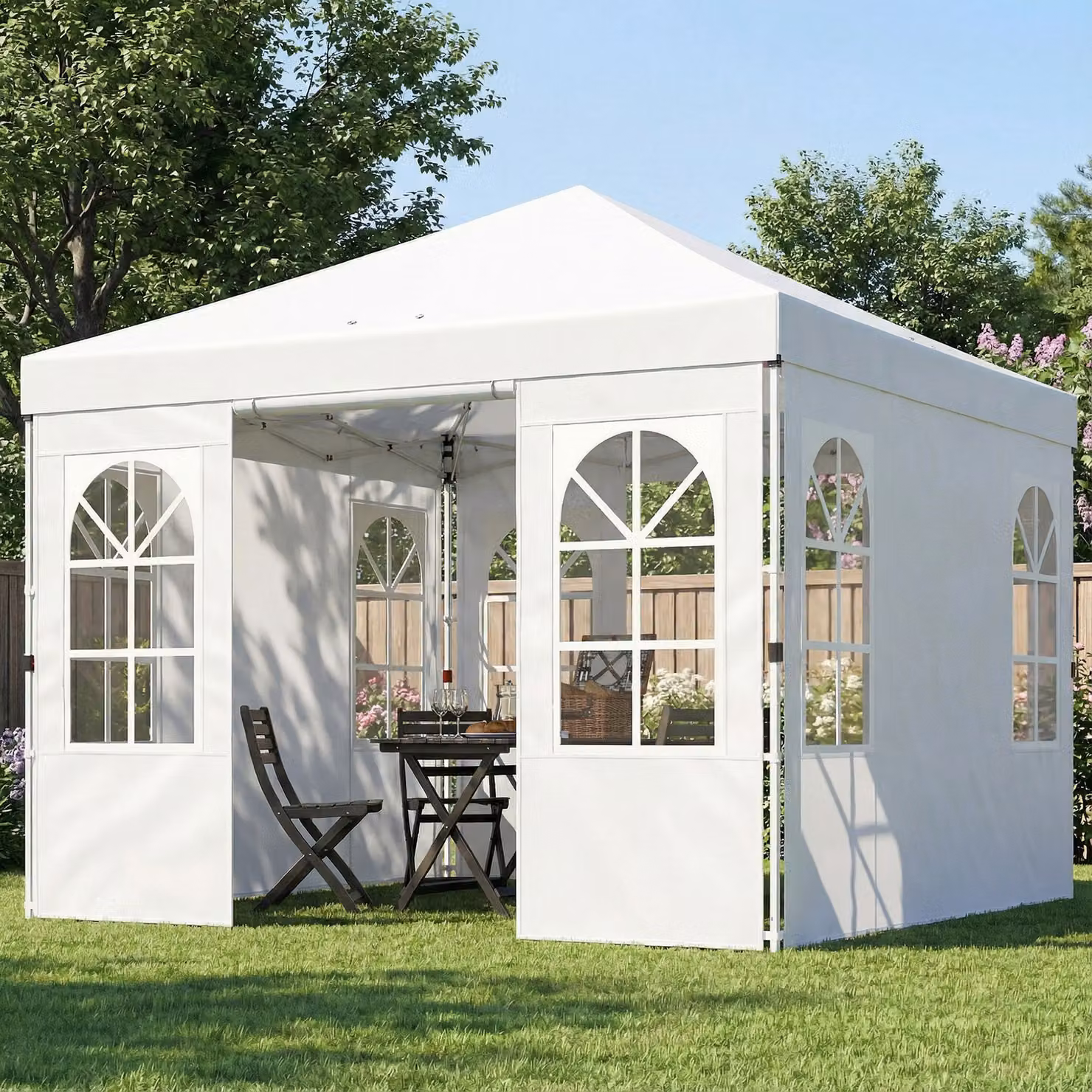 Gazebo Pieghevole Pop-up Outsunny Bianco con Protezione UPF50+ e 4 Lati Rimovibili L/P: 300 x 300 cm – 2