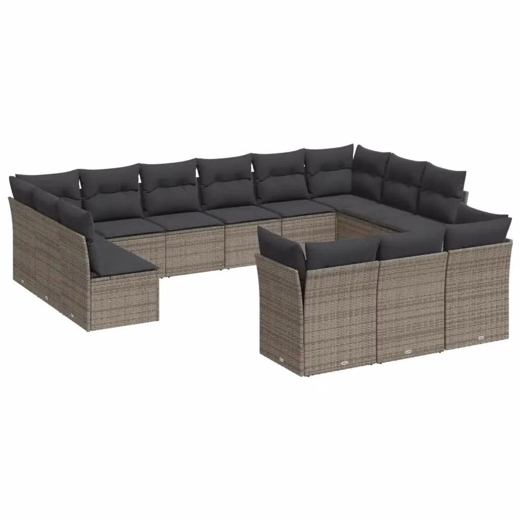 Set di divani da giardino VIDAXL in polyrattan grigio con cuscini, composizione a forma di U, 13 pezzi – 2