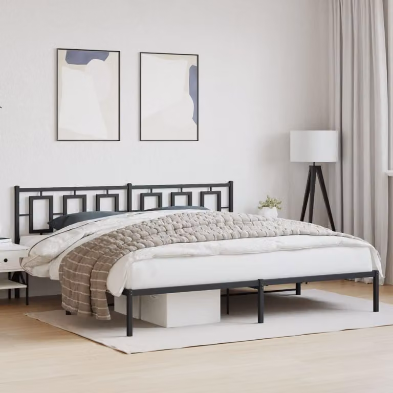 vidaXL Giroletto con Testiera in Metallo Nero 200x200 cm