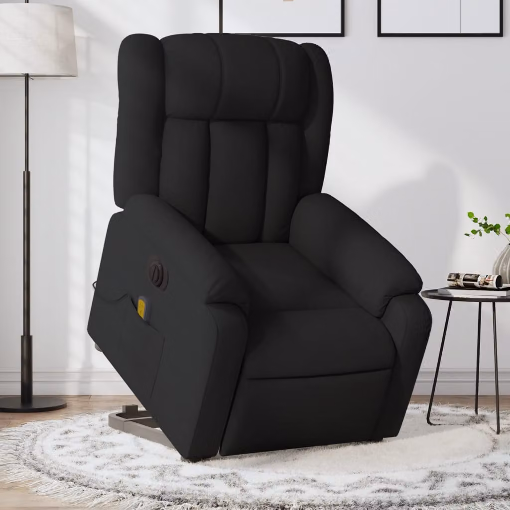 vidaXL Poltrona Alzapersona Elettrica con Massaggio Nera in Tessuto – 1