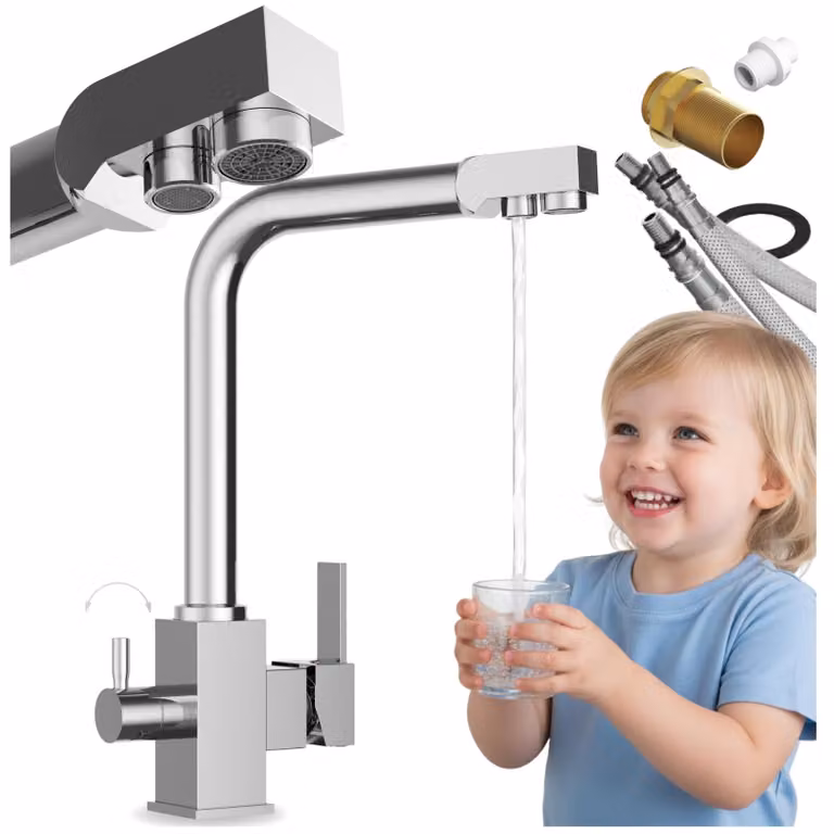 Granitan - Miscelatore cucina - Rubinetto cucina altezza 31 cm - Argento - girevole 360° - UNIVERSAL