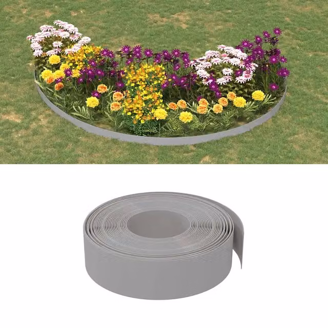 Set di 4 bordure da giardino ornamentali vidaXL in polietilene grigio, Lunghezza totale: 40 m, Altezza: 15 cm – 1