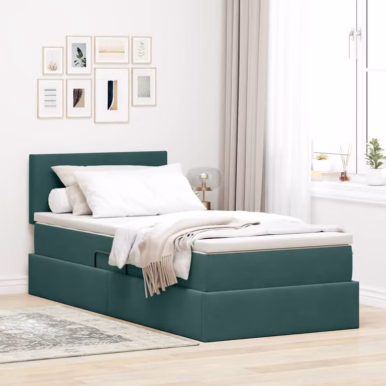 Letto con contenitore e illuminazione LED vidaXL in velluto verde, L 100 x P 200 cm