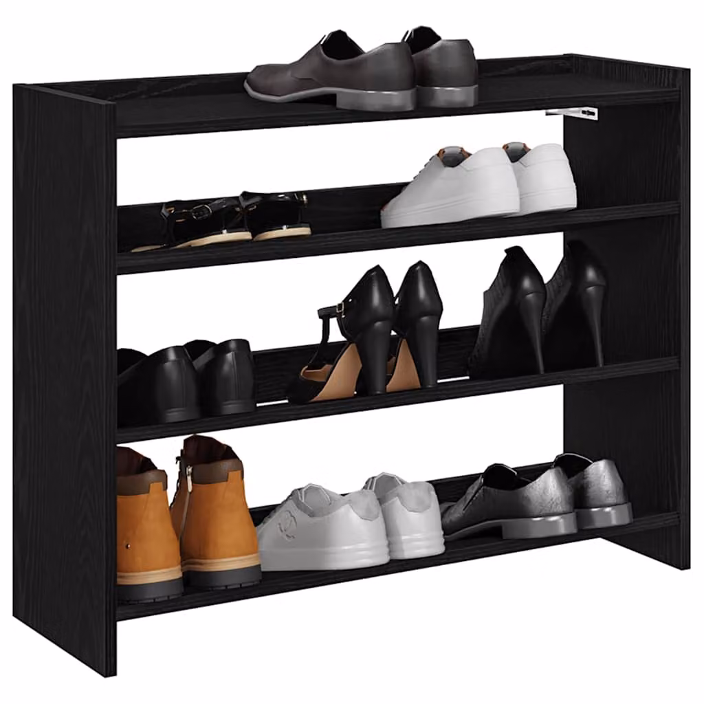 Scarpiera moderna vidaXL nera in legno e MDF con mensole piatte, L 80 cm x P 25 cm x H 62 cm
