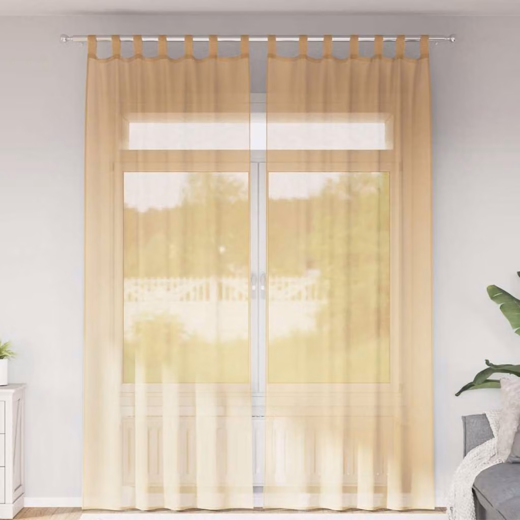 Set di 2 tende in voile semi-trasparenti vidaXL color sabbia con tasche per asta, L: 140 cm, H: 260 cm