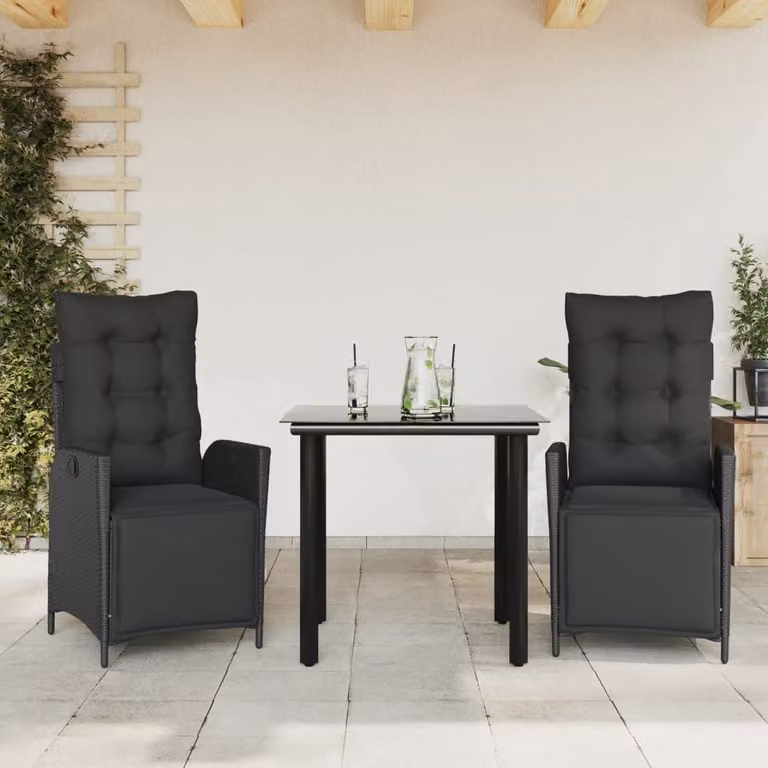 Maison Exclusive - Set da Pranzo da Giardino 3 pz con Cuscini Nero in Polyrattan