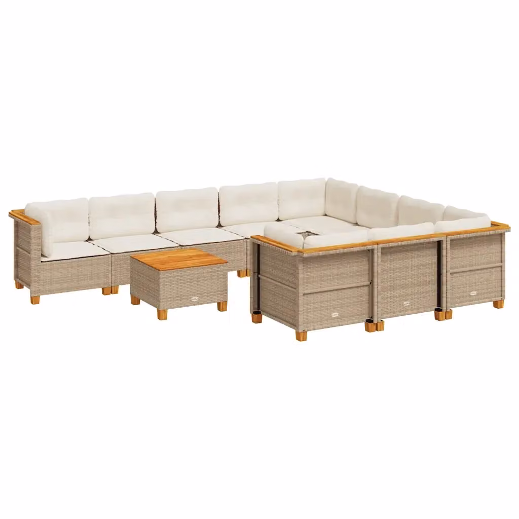 Set di Divani da Giardino a Forma di U vidaXL in Polyrattan con Cuscini Beige e Tavolino da Caffè – 2