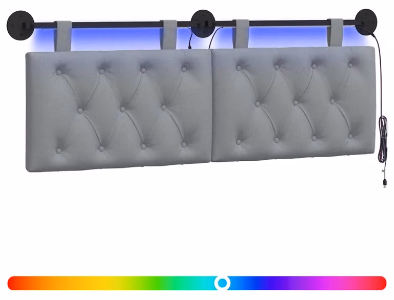 Testiera sospesa Con luce LED Grigio Chiaro Tessuto