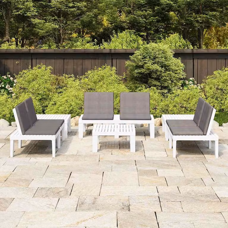 Set Divano da Giardino a L con Tavolino e Cuscini vidaXL Bianco e Grigio