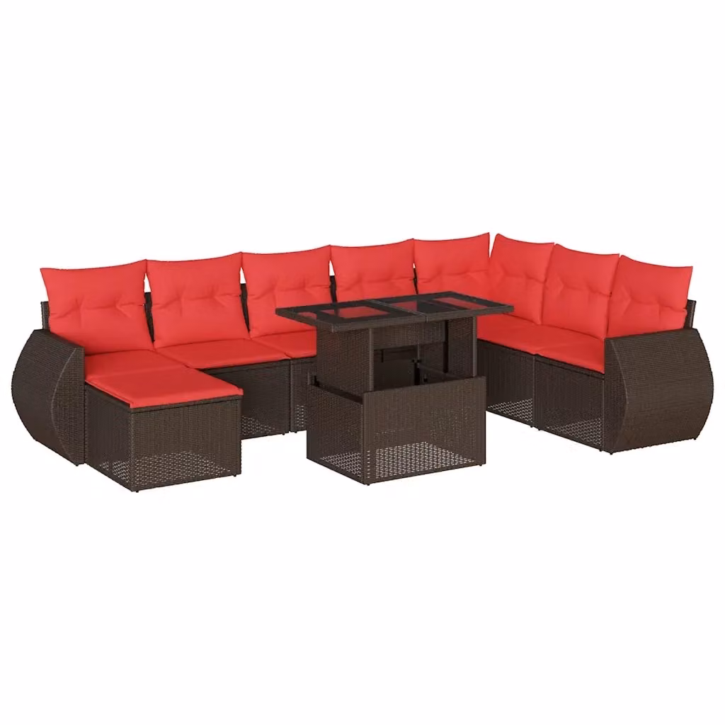 Set di Divani da Giardino 9 Pezzi vidaXL in Polyrattan Marrone con Cuscini e Tavolino da Esterno – 2