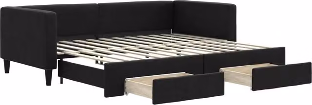 Divano letto | Sof¨¤ letto | Letto singolo Estraibile con Cassetti Nero 90x200 cm in Tessuto