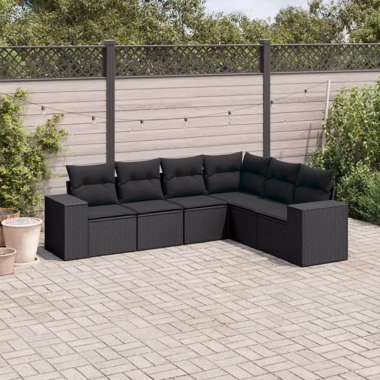 vidaXL Set Divano da Giardino a L 6 pz con Cuscini Nero in Polyrattan e Acciaio
