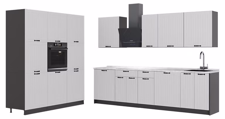 Cucina componibile Vicco Fame-Line Bianco rustico/Antracite 460 cm, PL Marmo, Model 63779