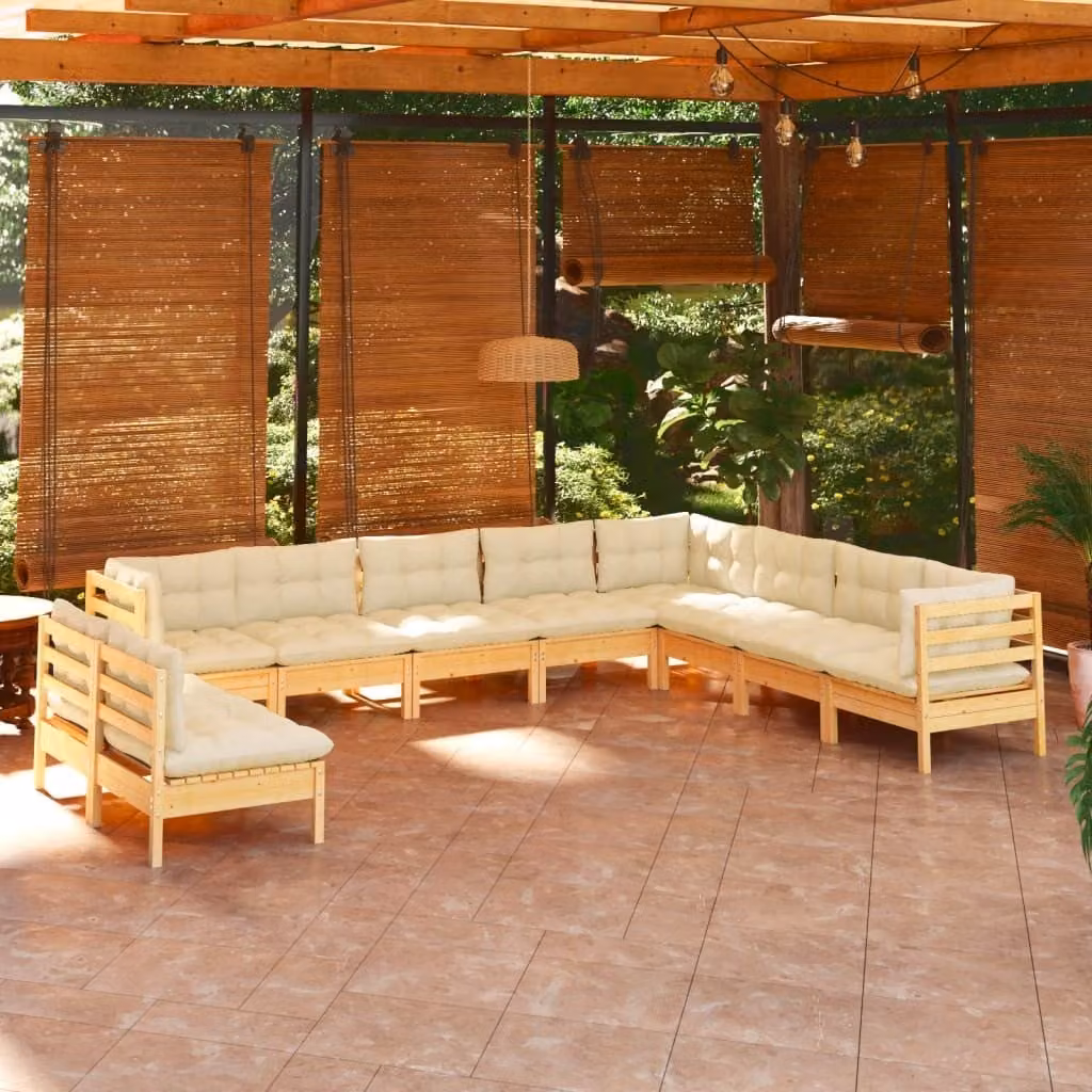 Maison Exclusive - Set Divani da Giardino 10 pz con Cuscini Crema Massello di Pino