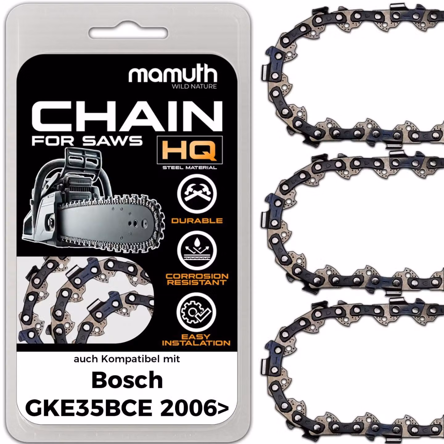 3 catene per motosega, catena per motosega da 40 cm, 1,3 mm, 3/8", 56TG, compatibile con Bosch GKE35BCE (dal 2006)
