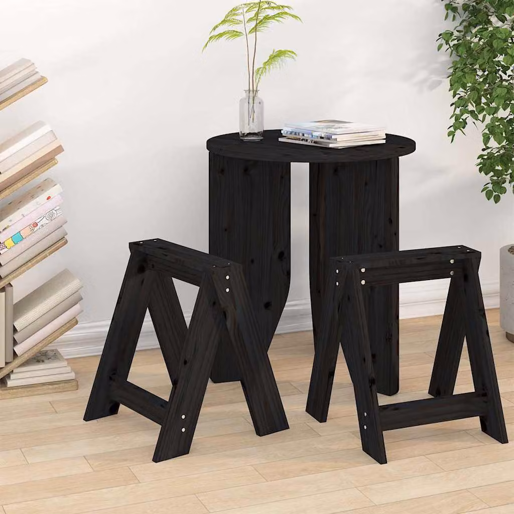 Set di 2 sgabelli vidaXL in legno di pino massello nero L/P/H: 40 x 40 x 45 cm