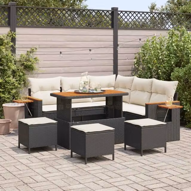 Set Divano da Giardino 9 pz Nero polyrattan 3363050