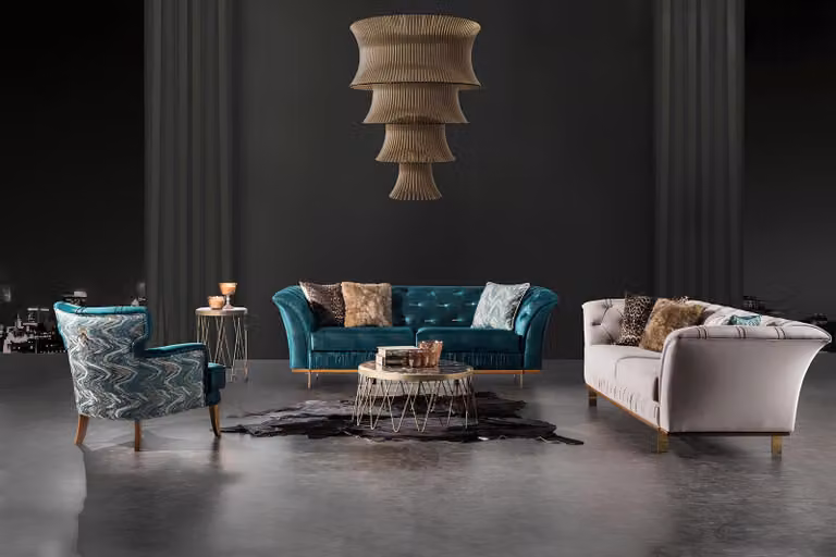 Luxus Wohnzimmer Sofas Set Textilmöbel Dreisitzer Sessel 3tlg Modern