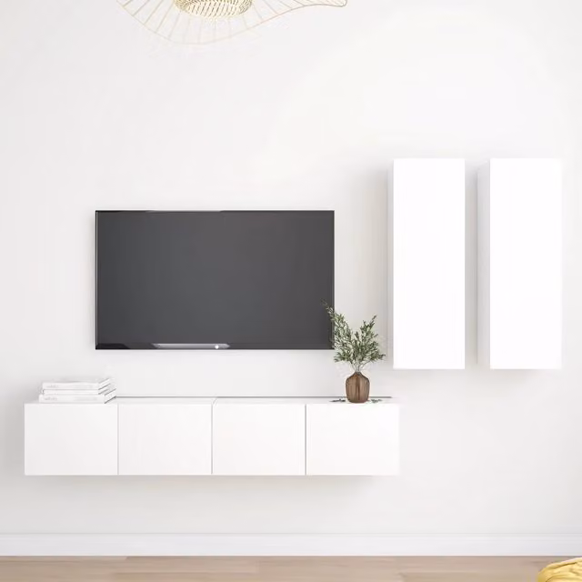 Set Mobili Porta TV 4 pz Bianco in Legno Multistrato 3078686