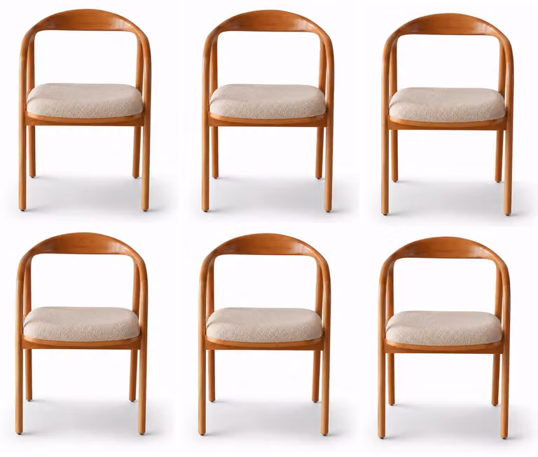 6 sedie da ufficio con struttura in legno, design moderno, colore beige, ergonomiche, imbottite e stabili