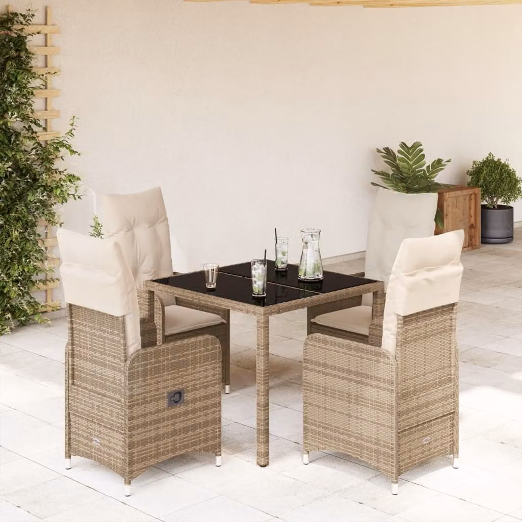 Maison Exclusive - Set da Bistrò da Giardino 5 pz con Cuscini Beige in Polyrattan