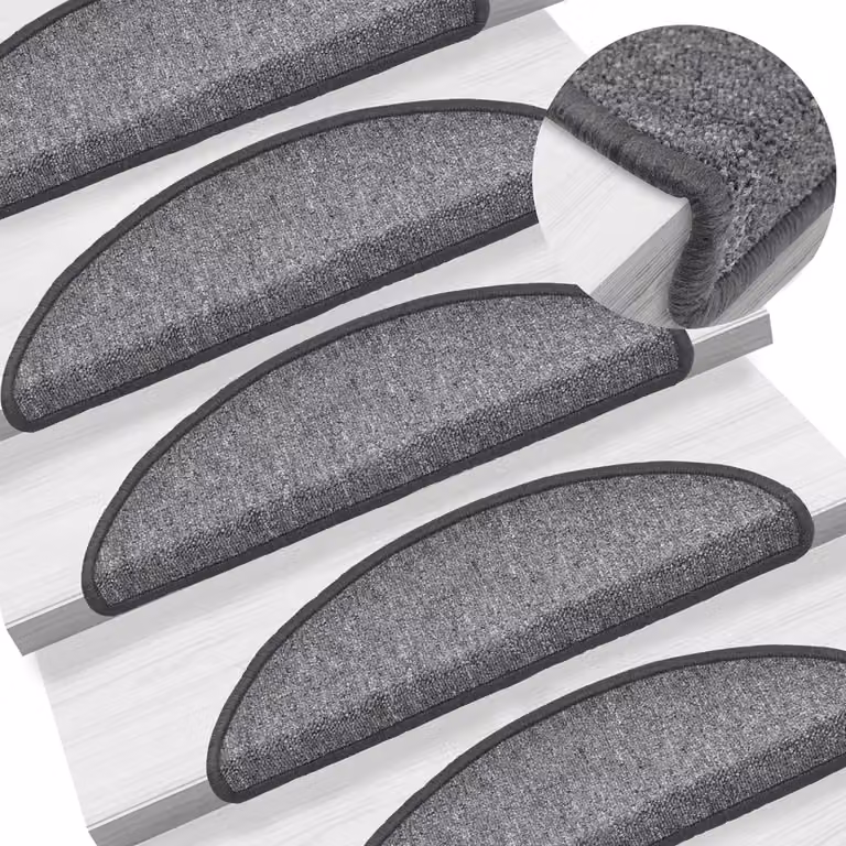 Set di 15 tappetini per scale semicircolari vidaXL, colore grigio scuro, in polipropilene antiscivolo e fonoassorbenti, L: 56 cm, P: 17 cm, H: 3,5 cm