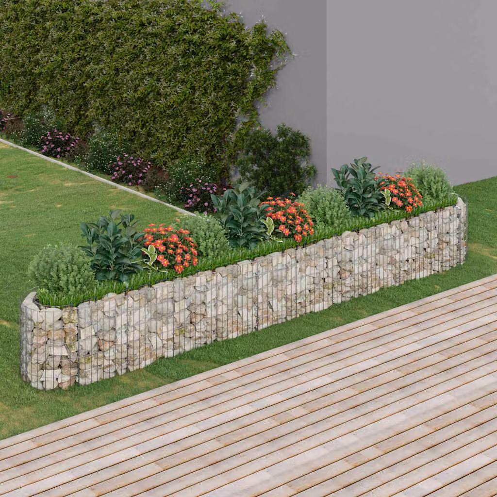 vidaXL Gabbione con Letto Rialzato in Acciaio Zincato Grigio L/P/H: 400 x 50 x 50 cm