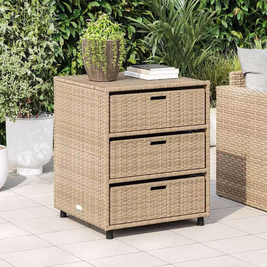Armadietto Portaoggetti da Giardino vidaXL in Polyrattan e Metallo, Beige, L 55 cm x P 59 cm x H 69 cm