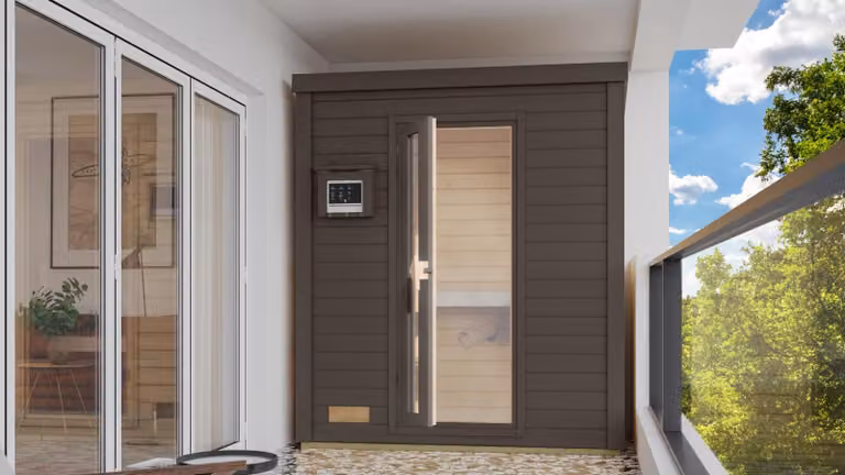 Saunahaus Hytti 0: Colore: Grigio terra. Stufa sauna: 9 kW, marca finnica, con centralina Easy Finnisch